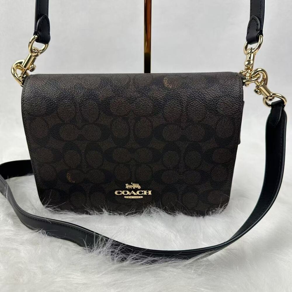 COACH Quinn Bag In Signature Canvas Shoulder/Crossbody Walnut/Black CZ770 NWT - Picture 1 of 6